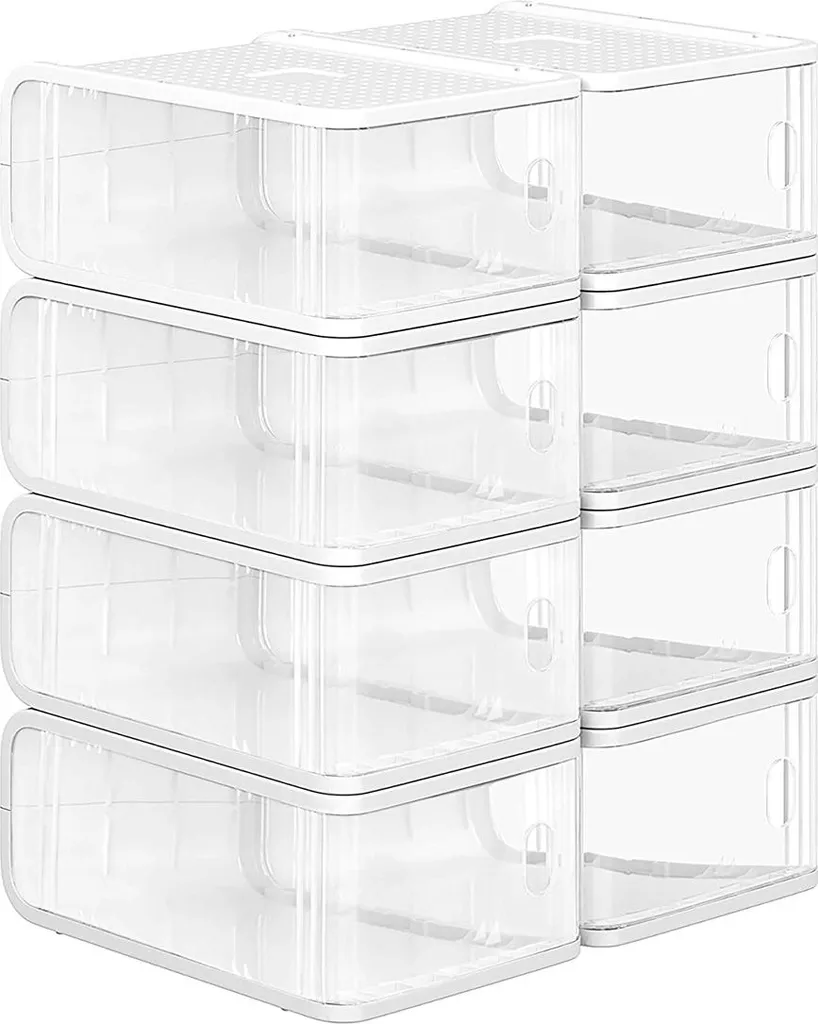 Rangement chaussures empilable en plastique rigide - Pack de 8 bacs