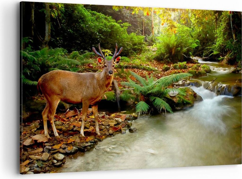 Bild auf Leinwand - Leinwandbild - Herbst berg strom landschaft - 120x80cm - Wand Bild - Wanddeko - Leinwanddruck - Bilder - Kunstdruck - Wanddekor...