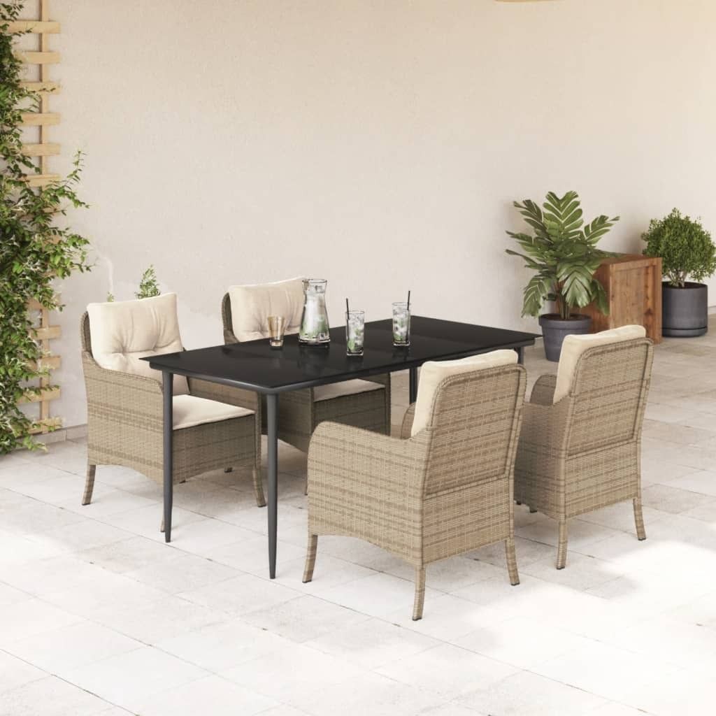 Maison Exclusive - 5-tlg. Garten-Essgruppe mit Kissen Beige Poly Rattan