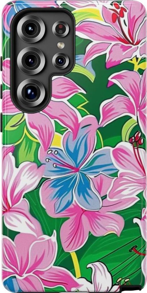 Blumiges Pink-Blau-Muster – Hülle Kompatibel mit Samsung Galaxy S25 Ultra