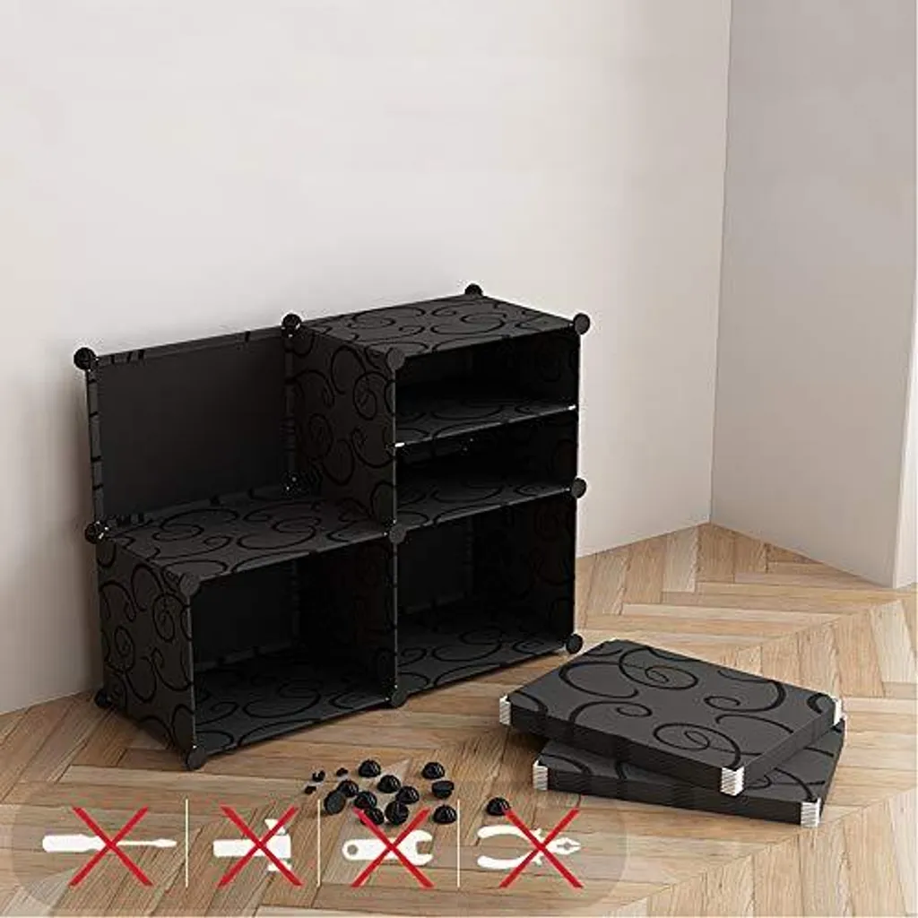 Clanmacy 20 cubi armadio fai da te sistema di scaffalatura armadio guardaroba armadi aperti in plastica con ante armadio nero 180 * 142 * 37CM - 3
