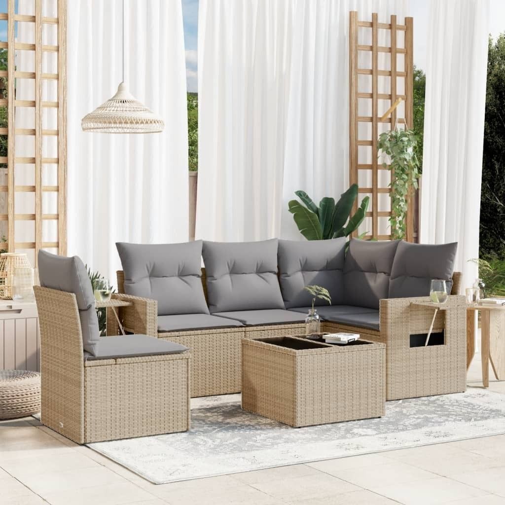 6-tlg. Garten-Sofagarnitur mit Kissen Beige Poly Rattan 3220178