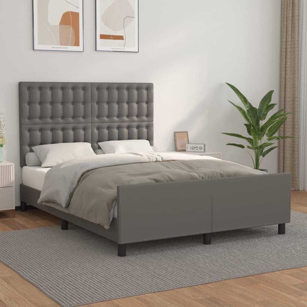The Living Store Bettgestell mit Kopfteil Grau 140x200 cm Kunstleder