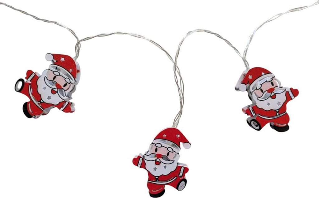 LED-Kette Santa 10er warmweiß, 6/18 h Timer, innen, Batterien 2 x AA