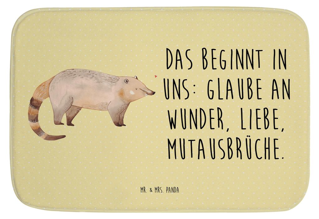 Mr. & Mrs. Panda Badvorleger Nasenbaer - Gelb Pastell - Geschenk, Nasenbären, teppich für bad, Lustige Sprüche, Bär, Badematte, Nasenbär, läu...