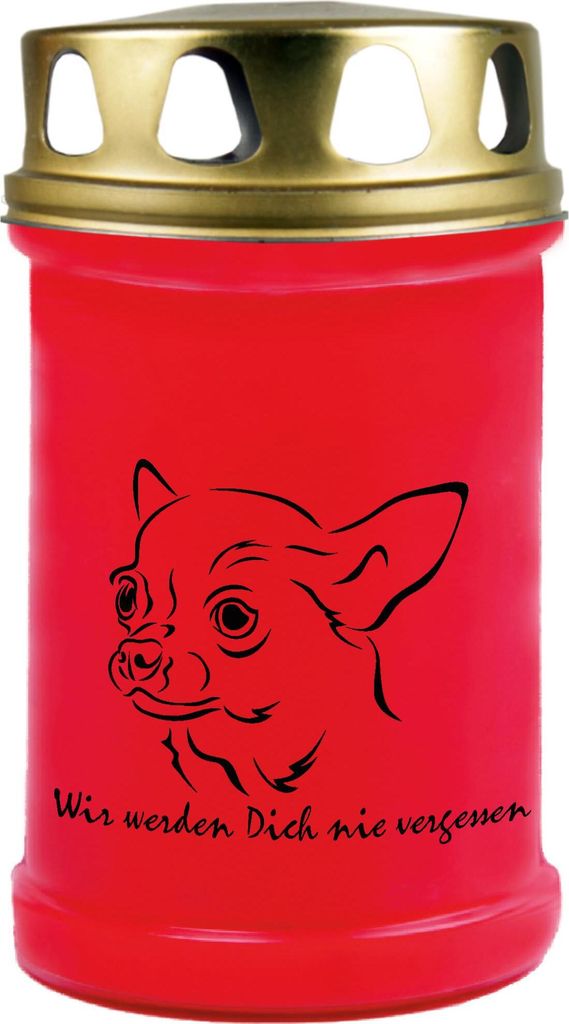 Grabkerze Rot, Brenndauer: 48 Stunden, Motiv: Chihuahua