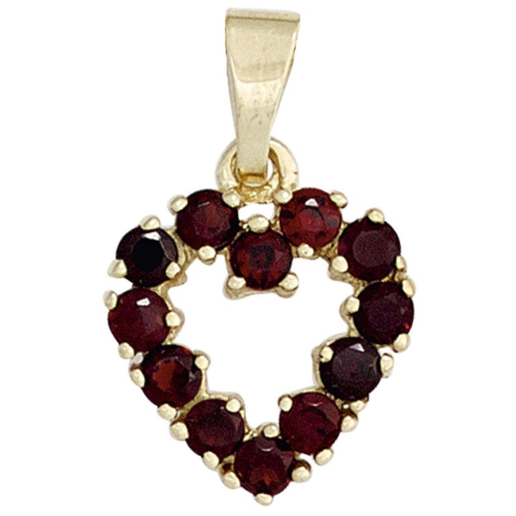 Anhänger Herz mit Granat rot 375 Gold Gelbgold Edelstein Halsschmuck Damen