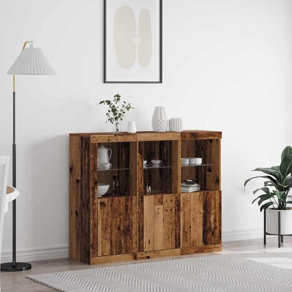 Maison Exclusive - LED-Sideboard 3 pcs Altholz 123 x 37 x 100 cm Holzwerkstoff