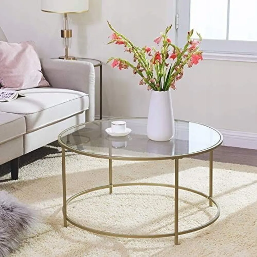 Table en verre transparent et structure dorée géométrique 84 cm - 6