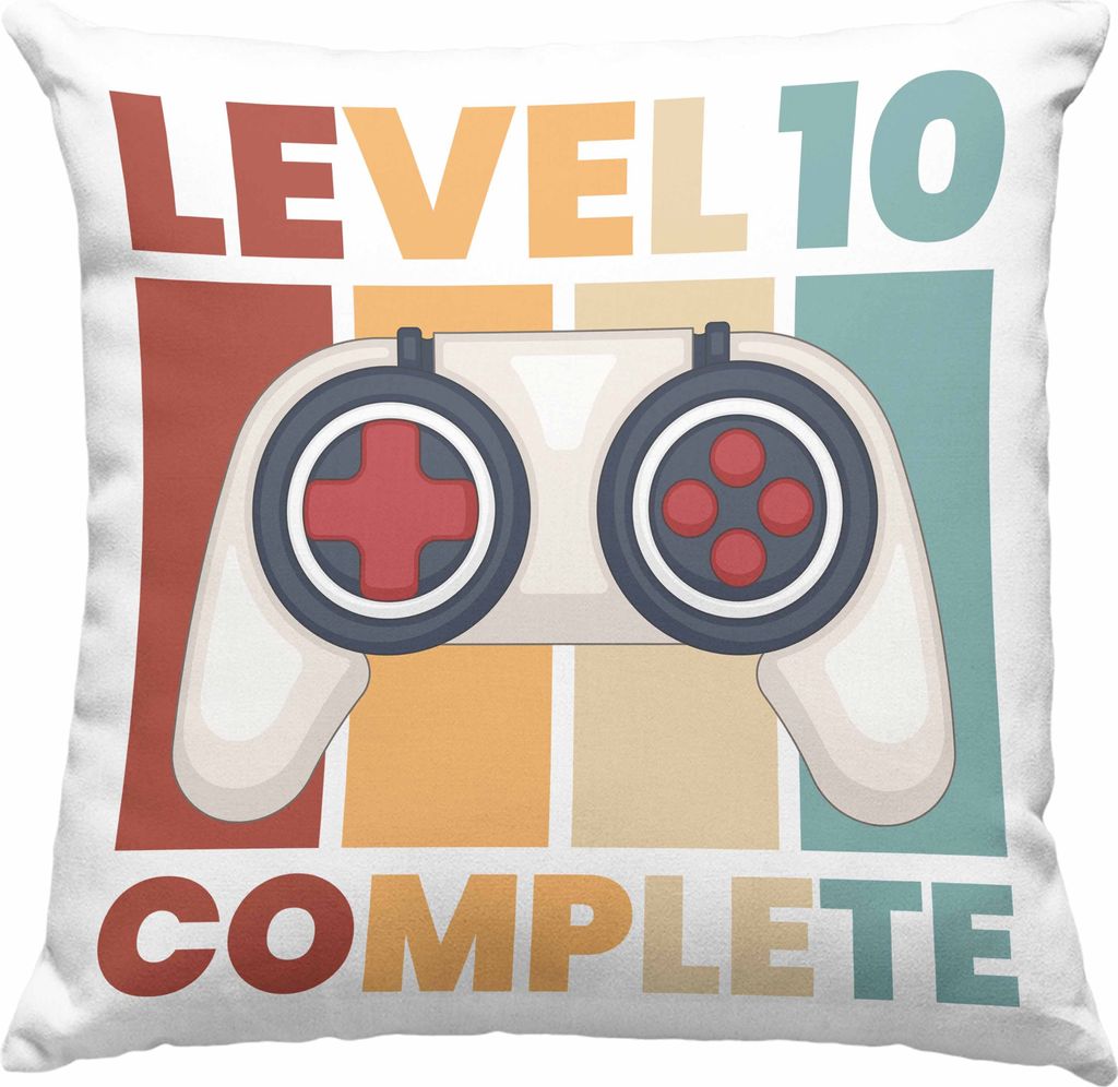 Trendation - 10. Geburtstag Deko-Kissen mit Füllung 40x40 Geschenk Jungs Jungen Gamer Zocker 10 Jahre Alt Geburtstagsgeschenk Idee (Blau)