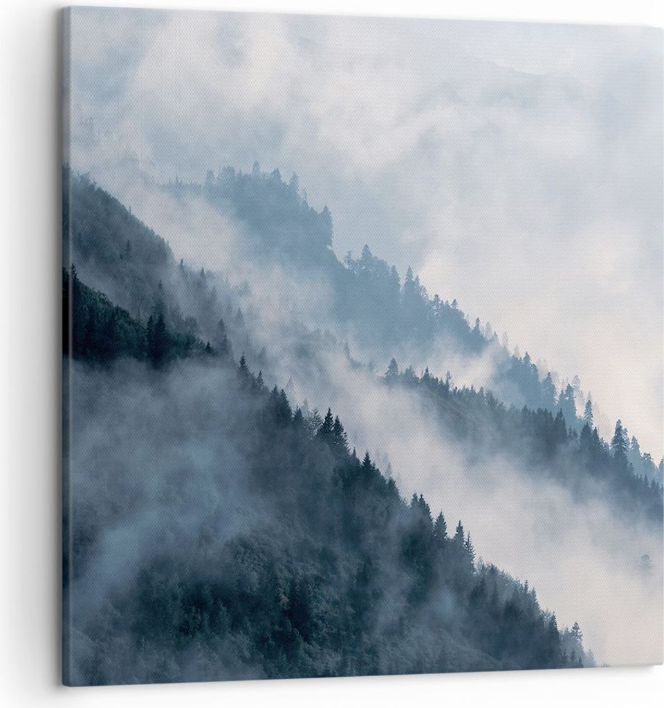Bild auf Leinwand - Leinwandbild - Einteilig - Berge Nebel Bäume - 50x50cm - Wand Bild - Wanddeko - Wandbilder - Leinwanddruck - Bilder - Wanddeko...