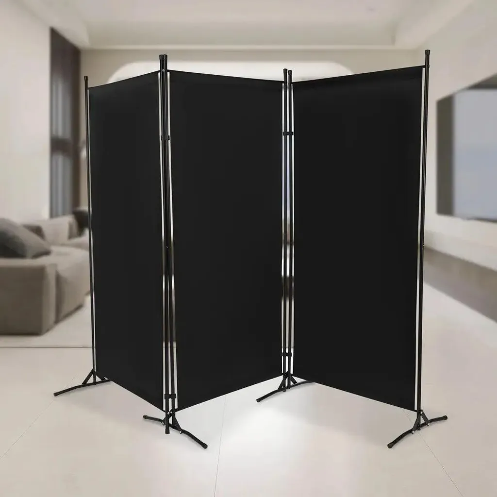 Paravent pliable noir avec roulettes freinées brise-vue multi-position - 3