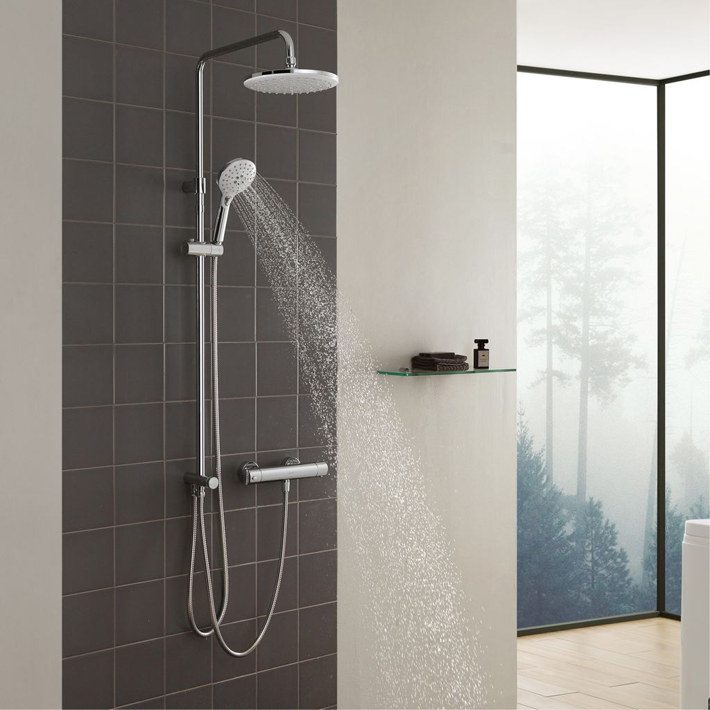 Duschset Regendusche Duscharmatur Duschstange Duschsystem Chrom Brause Duschkopf 