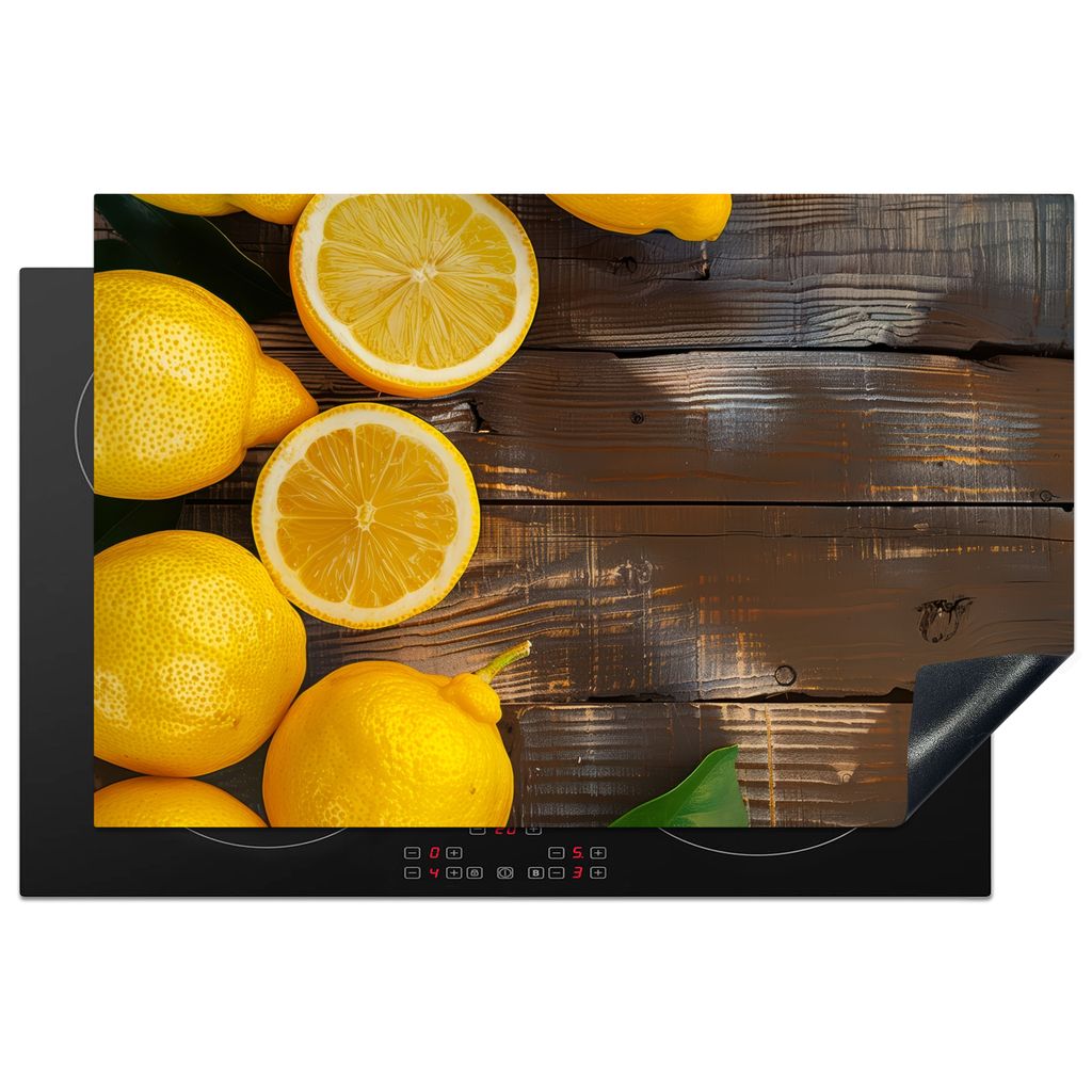 KitchenYeah Herdabdeckplatte Holz - Zitrone - Braun - Gelb , 80x52cm, Küche Deko, Glaskeramikkochfeld Herdabdeckung, Abdeckplatte fùr Kochfeld