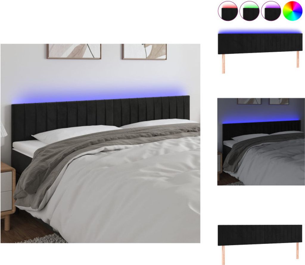 vidaXL LED Kopfteil Schwarz 200x5x78/88 cm Samt - Kopf- & Fußenden