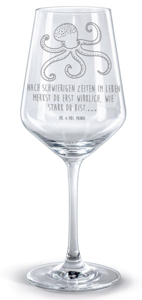 Mr. & Mrs. Panda Kelch Tintenfisch - Transparent - Geschenk, Meerestier, Wasser, glas für rotwein, Ozean, weinglas graviert, Krake, Lustige Sprüc...