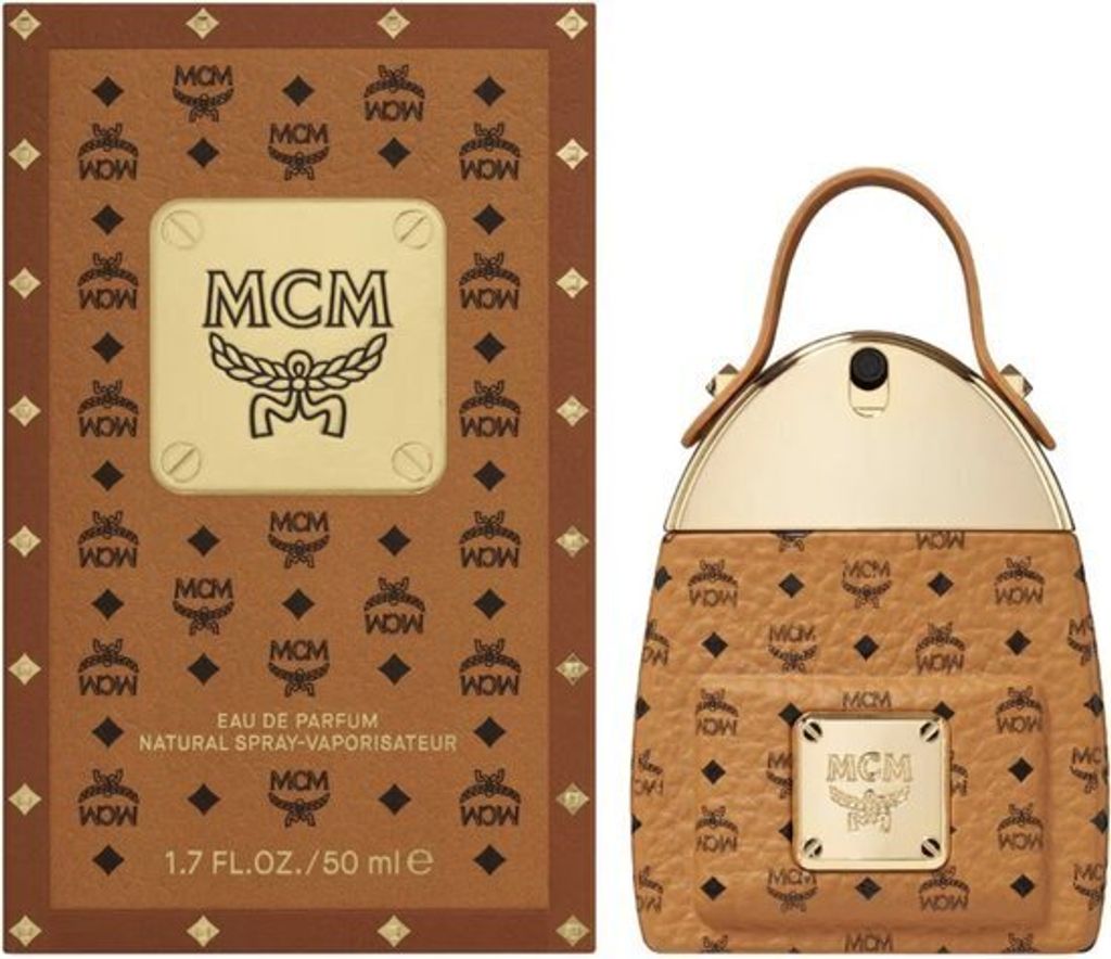 A product box and bottle of MCM Eau de Parfum.