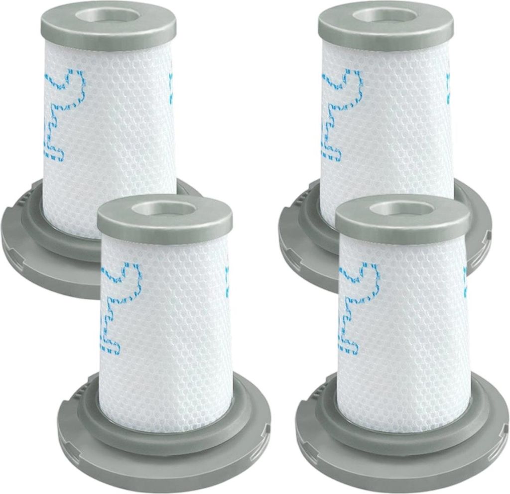Four vacuum cleaner filters are arranged in a two-by-two grid against a white background.