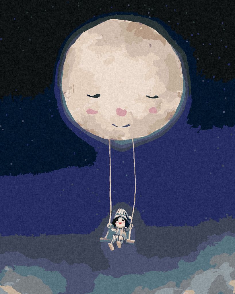 Zuty - Malen nach Zahlen - SCHAUKELNDES MÄDCHEN AUF DEM MOND, 40x50 cm, ohne Keilrahmen