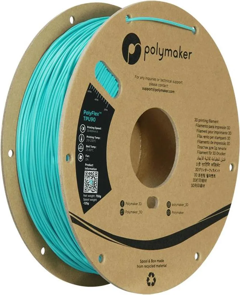 Filament Polymaker PolyFlex TPU-90A 1.75mm Teal 750g pour Impression 3D