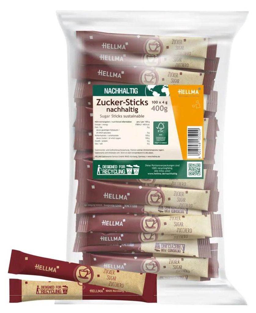 Hellma Zuckersticks nachhaltig 100 x 4g Zucker Produktbild 