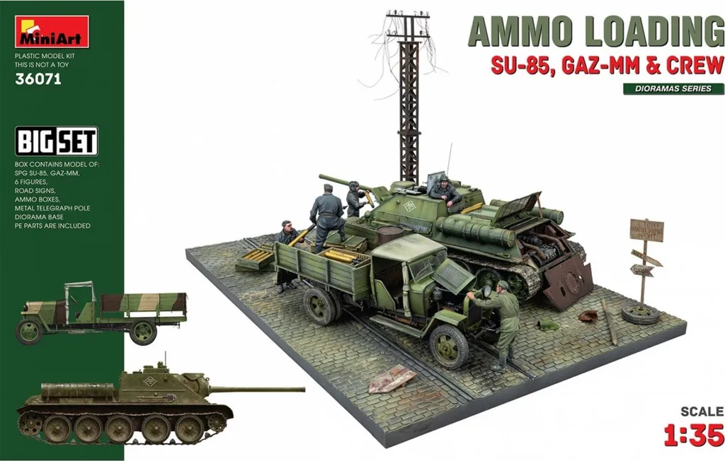 Maquette 1:35 pour diorama militaire : SU-85, GAZ-MM et équipage complet