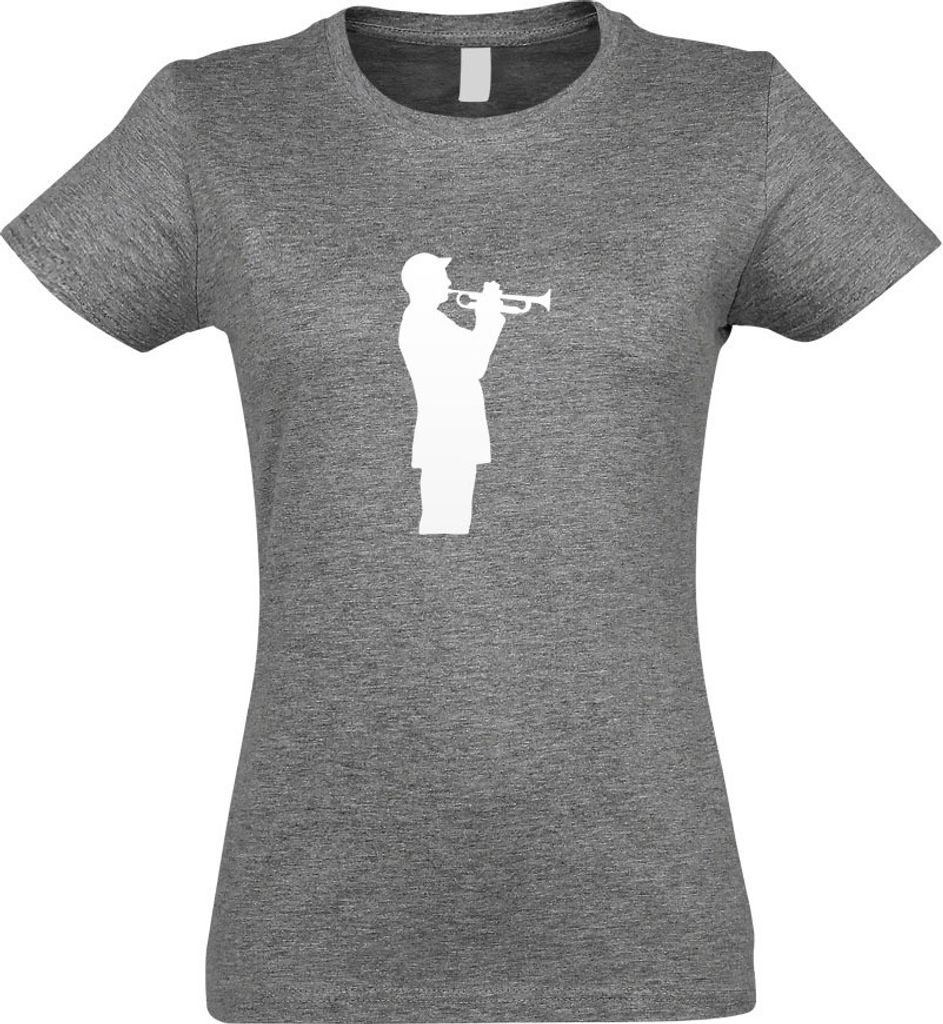 Kiwistar - T-Shirt tailliert - Damen - Graumeliert - Trompetenspieler - Jazz - mit Motiv Bedruckt - Funshirt Design - Sport - Freizeit - Damen - XL