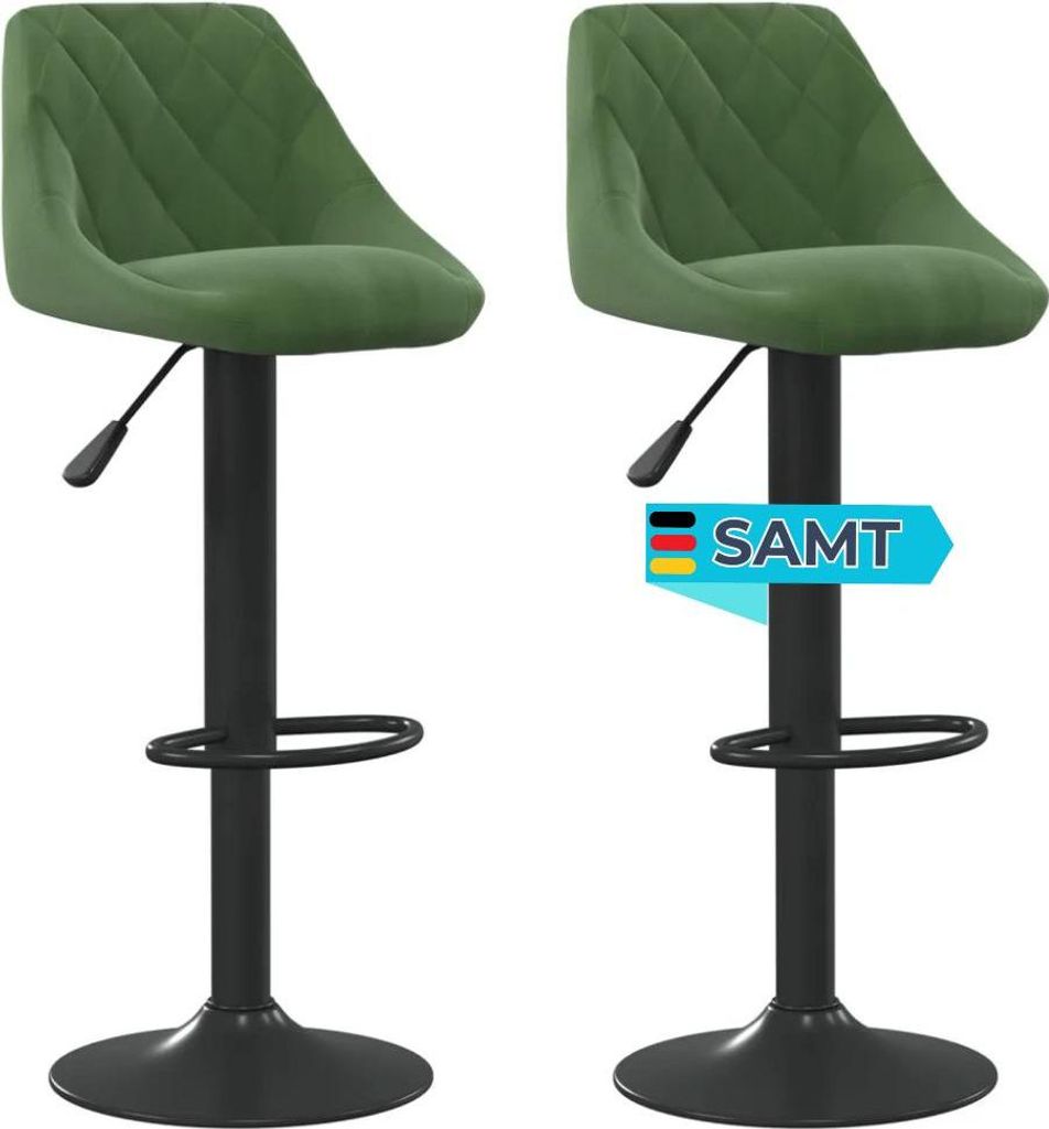 Barhocker DUKE höhenverstellbar 2er Set Dunkelgrün Samt | Barstühle drehbar Küchenhocker Thekenhocker für Küche Hausbar