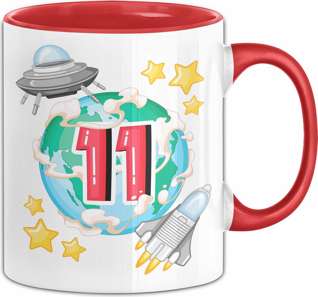 11. Geburtstag Geschenk Tasse Becher Jungs Mädchen Ufo Welt Galaxie (Rot)