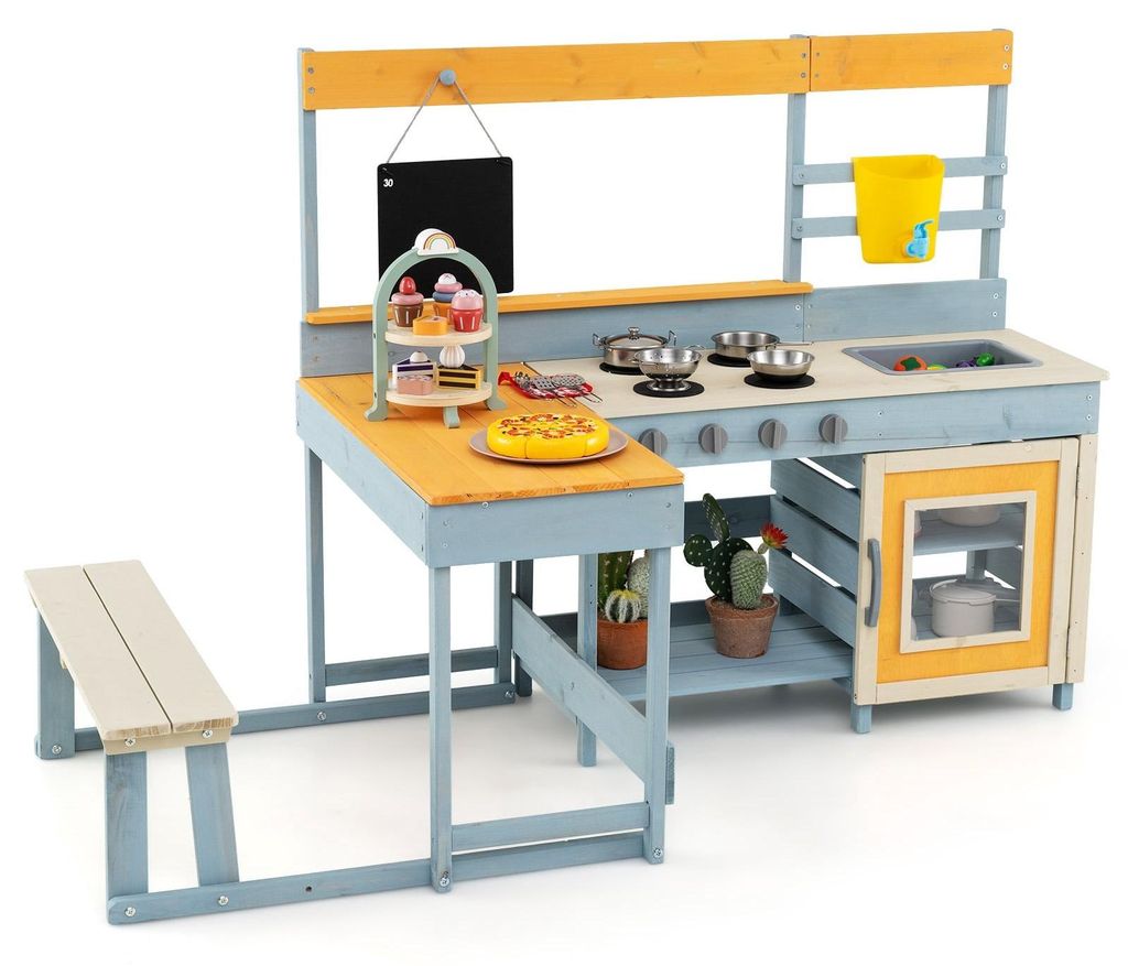 Children's Outdoor Play Kitchen with Picnic Table and Sink