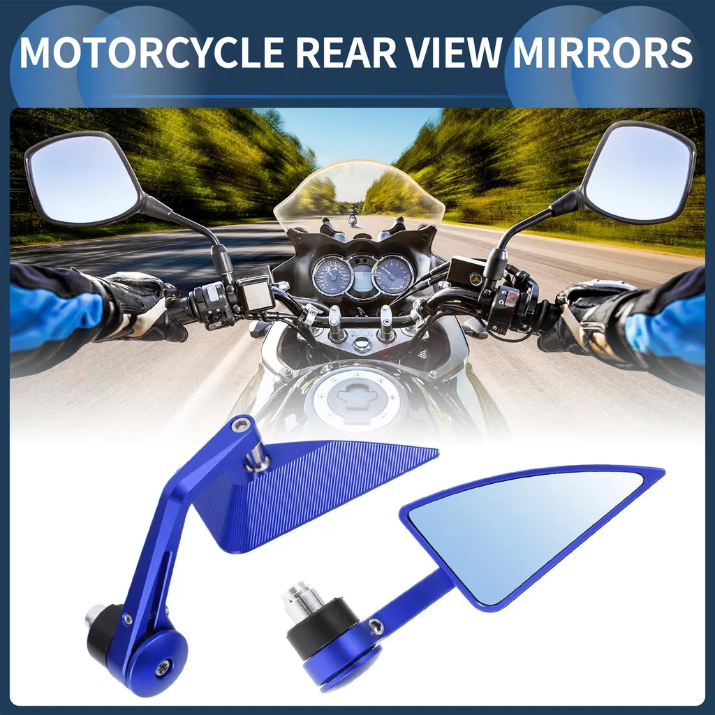 Rétroviseurs Moto Universels en Aluminium et Verre Bleu Style Triangle