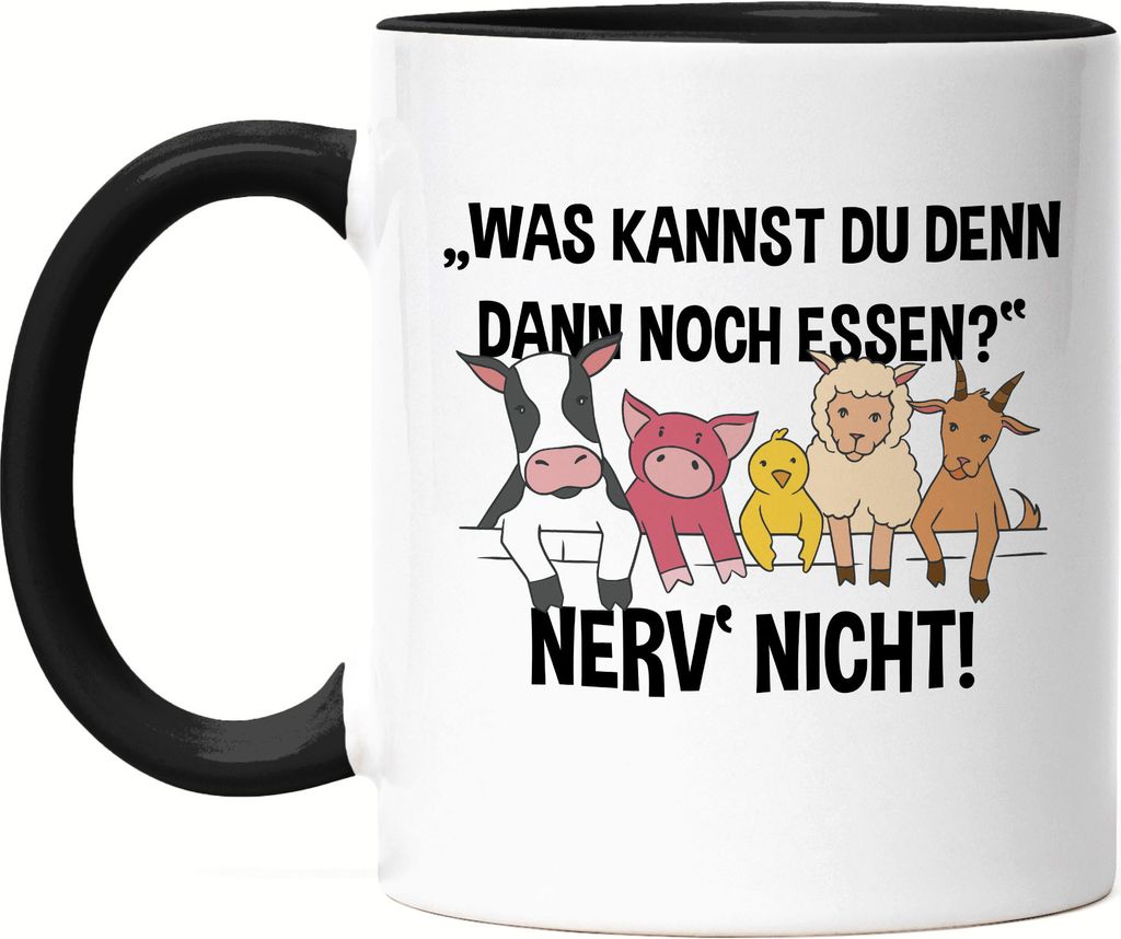 Vegan Vegetarier Lustige Tasse Schwarz Geschenkidee Plant-Based Tierwohl Nerv Nicht Fleischesser