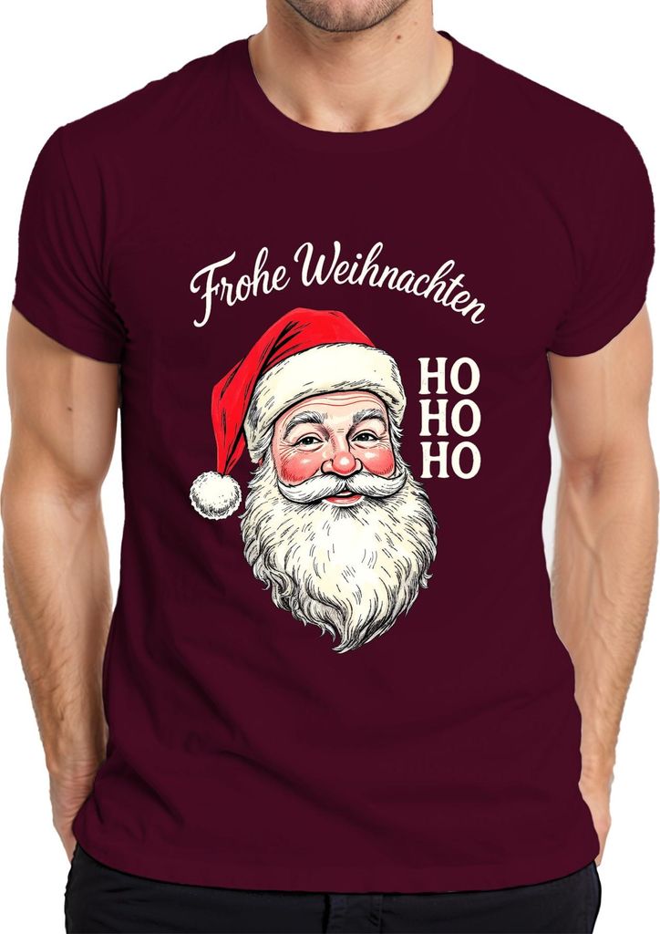Frohe Weihnachten Weihnachtsmann HO HO HO Retro Nikolaus Geschenk Herren T-Shirt, Burgundy, XXL