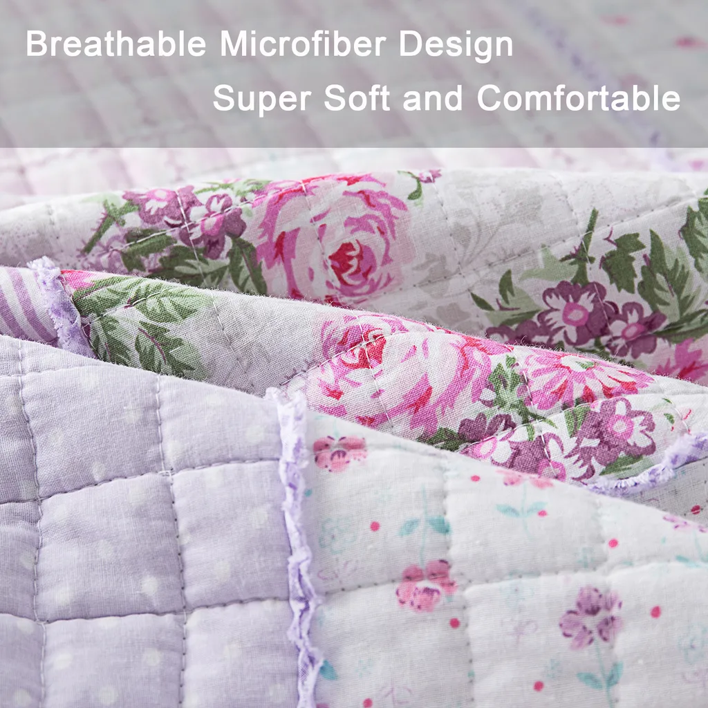 Couette douce patchwork violette réversible en microfibre brossée double