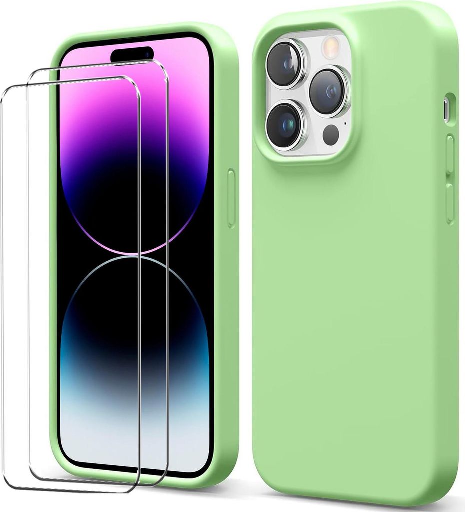 2in1 Schutz Cover Set für das Apple iPhone 16 Pro besteht aus 2x 9H Glas Folie Display Schutzfolie und 1x Silikon Case Schutzhülle - Hülle in Grün