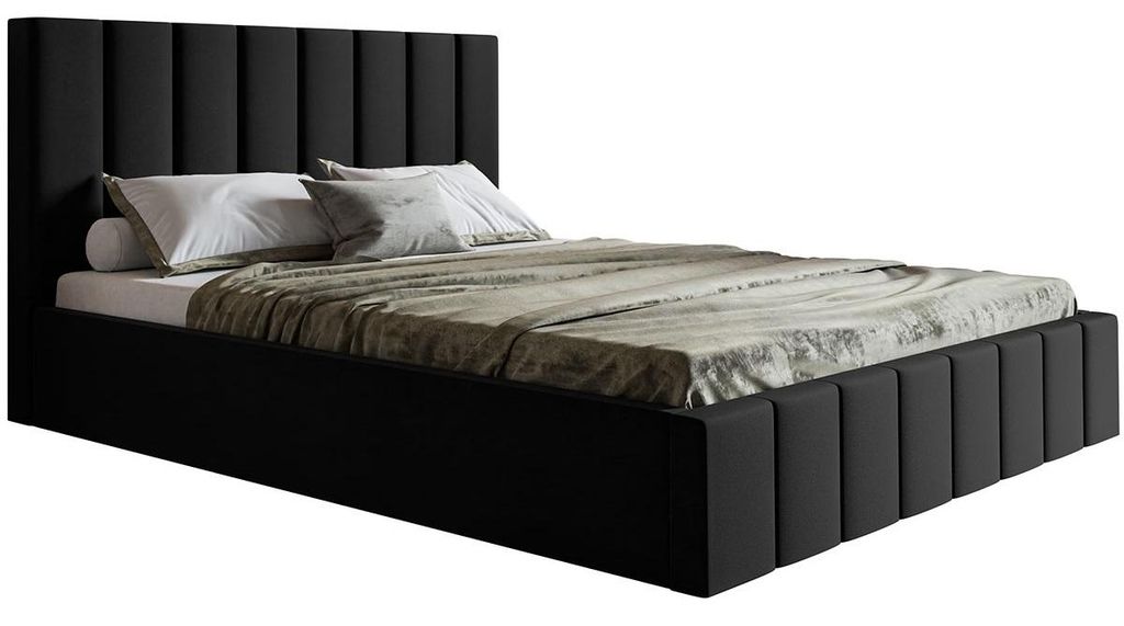 Polsterbett 160x200 Moris - Schlafzimmer, Bettkasten, Metall-Lattenrost - Modern Doppelbett, Schwarz