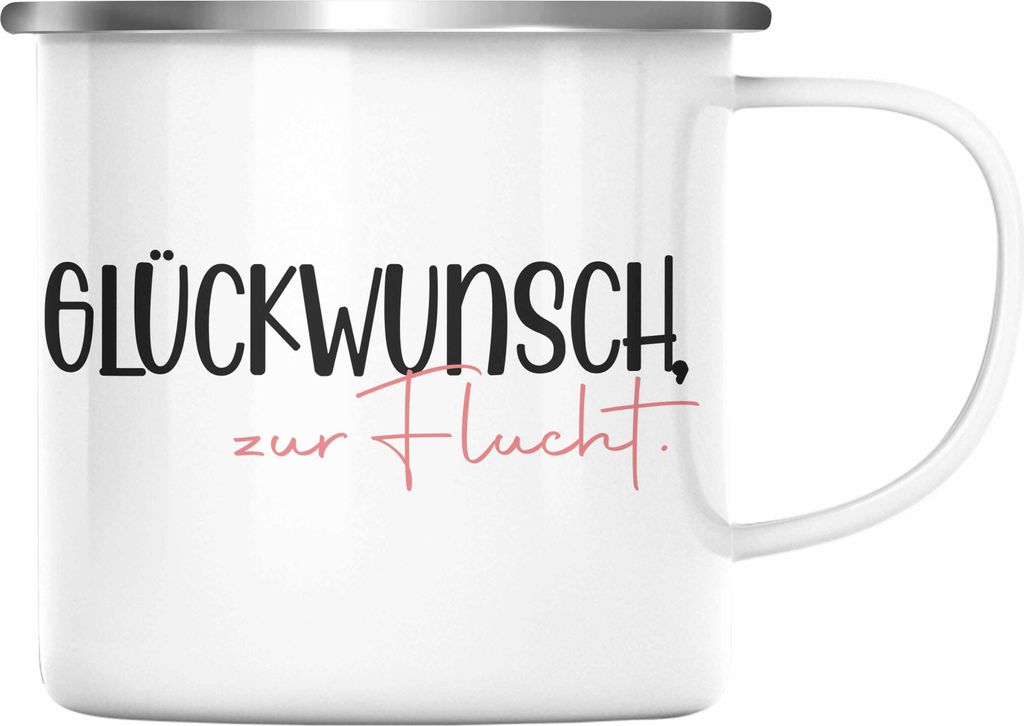 Trendation - Jobwechsel Emaille Tasse Geschenk Kollegin Kollege Lustig Abschiedsgeschenk Spruch Glückwunsch Zur Flucht Abschied (Silber)