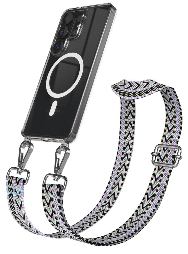 EAZY CASE - Handykette mit MagSafe Hülle für Samsung Galaxy S26 Ultra, Handyband ZickZack Style, Karabiner Silber, Umhängeband in Lila