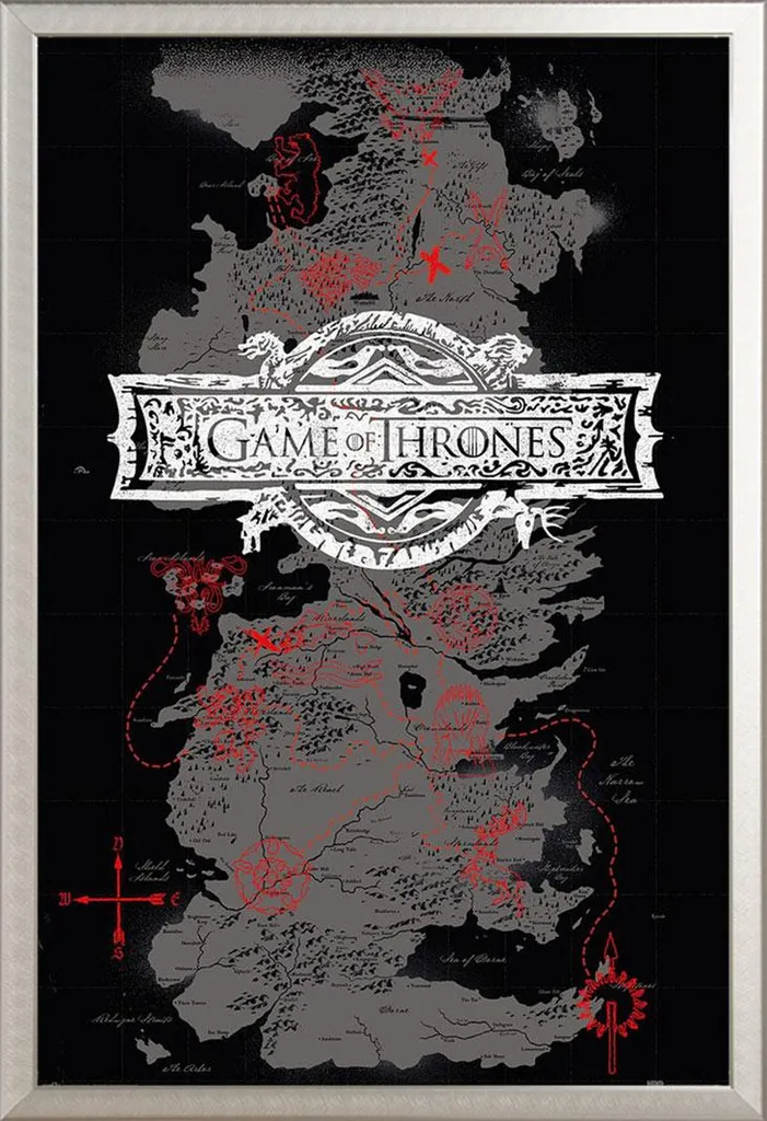Mappa Game of Thrones 61x91.5 Cornice Alluminio Shinsuke Argento