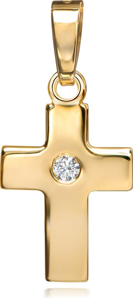 Kreuz-Anhänger Symbol für Damen, Herren und Kinder als Kettenanhänger massives Gold-Kreuz 333 Gold 8 Karat mit Zirkonia + Schmuck-Etui