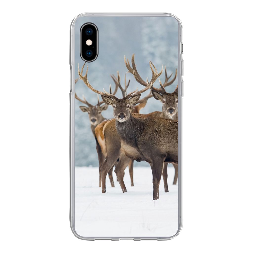 MuchoWow Handyhülle Schutzhülle Hülle für iPhone Xs Hirsche - Tiere - Schnee - Winter - Landschaft - Natur Silikon Softcase Handy Hülle - Ha...