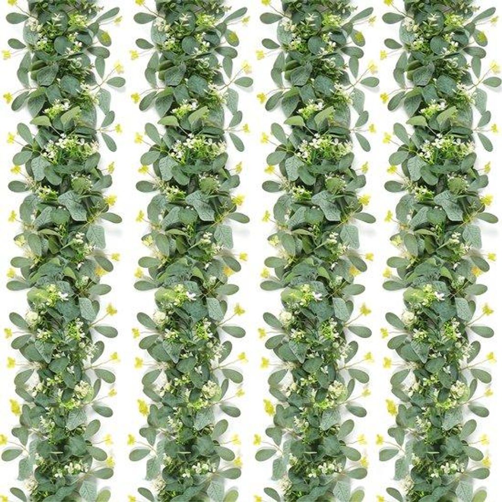 Kunstmatige eucalyptus slingers mit weißen Blütenkranz 4er-Pack