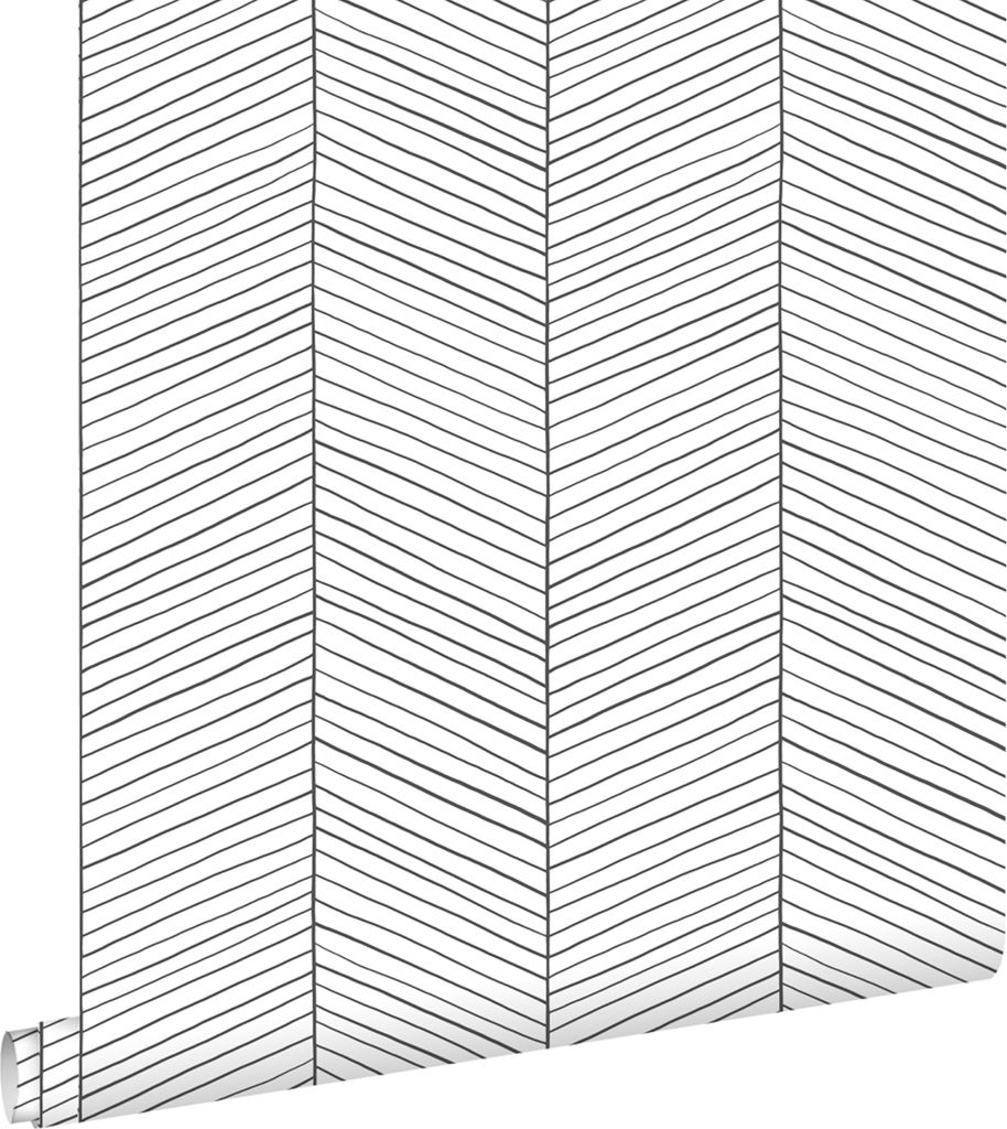 ESTAhome Tapete Fischgrätmuster Schwarz-Weiß 53 cm x 10.05 Produktbild 