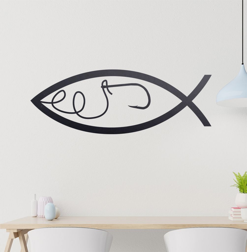 Haken Fisch Fish Wandtattoo in 6 Größen - Wandaufkleber Wall Sticker - Dekoration, Küche, Wohnzimmer, Schlafzimmer, Badezimmer