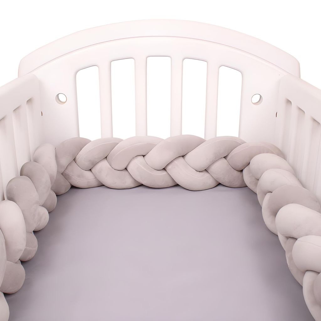 Bettschlange geflochten, Baby Nest, Bettumrandung Baby Bett grau 2m