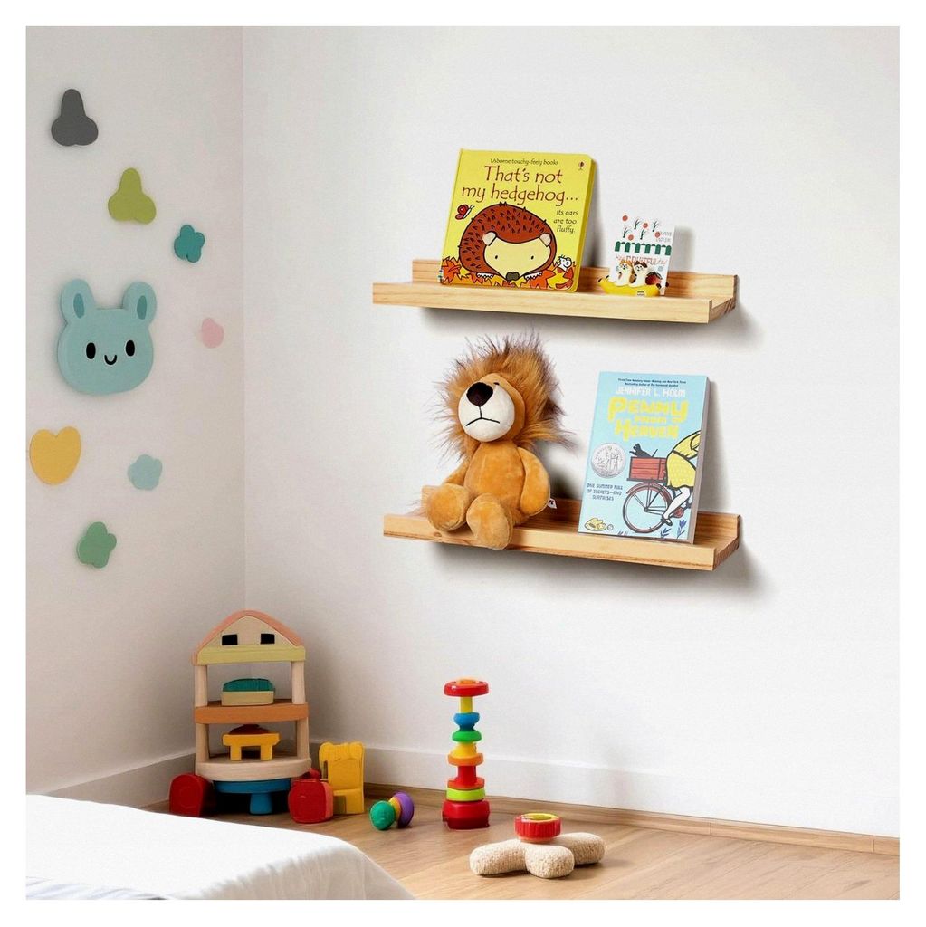 Wandregal Holz, 40 cm rustikales Wandregal für das Kinderzimmer, 2 Stück Gewürzregal für Schlafzimmer, Wohnzimmer, Bad, Küche, Bücherregal Wa...