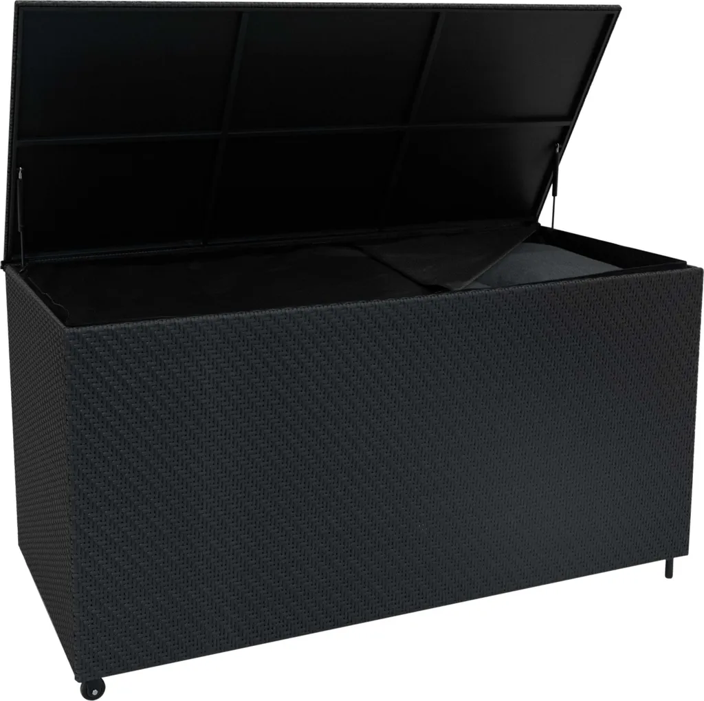 Coffre à coussins 700L noir en rotin pour protéger votre mobilier extérieur