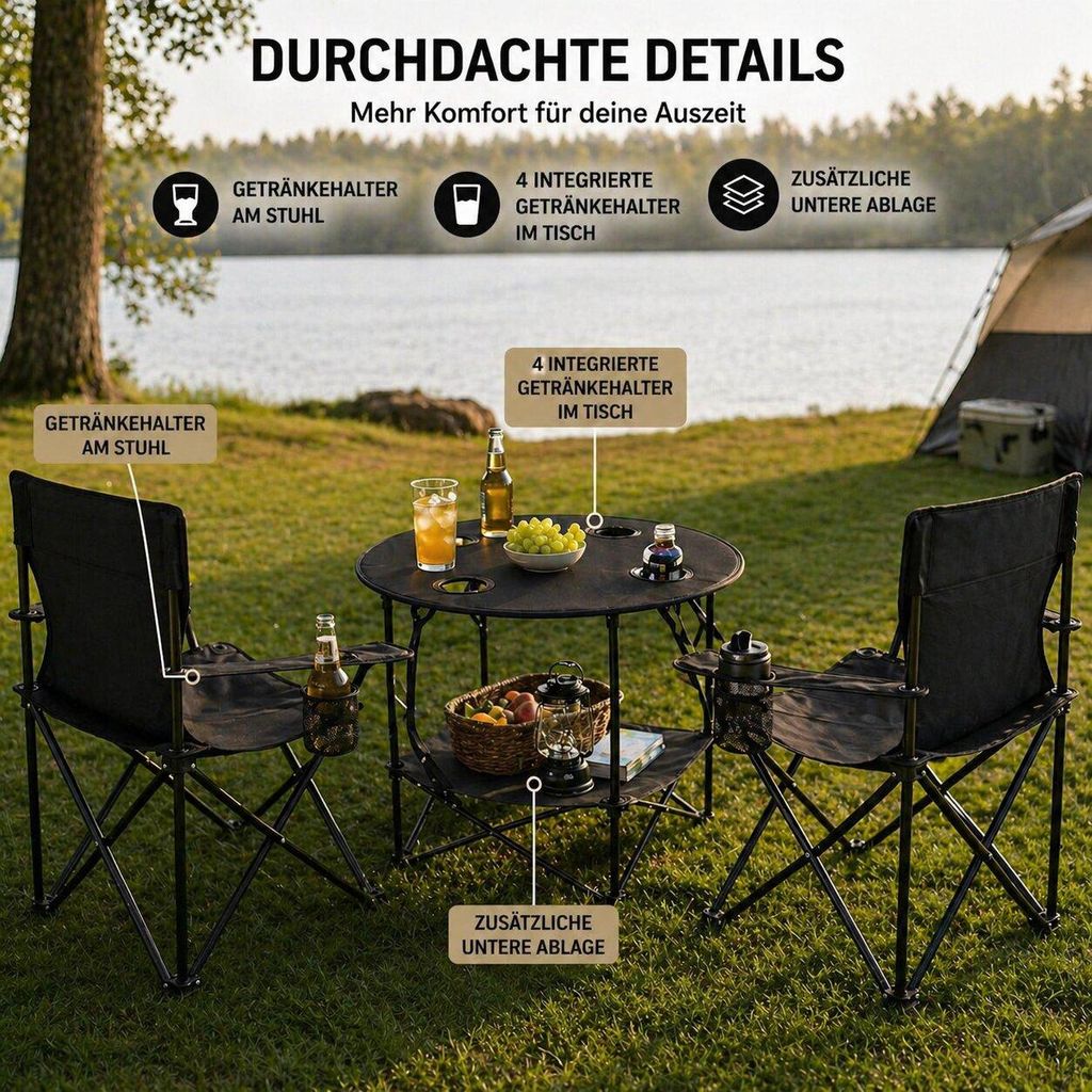 BigDean Camping Set 3-teilig: 2x Campingstuhl + 1x