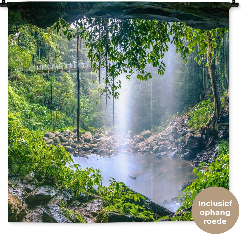 MuchoWow Wandteppich Wandbehang Dschungel - Regenwald - Wasser - Wasserfall - Pflanzen 150x150 cm Tapisserie Dekoration Wandtuch - Wohnaccessoire...