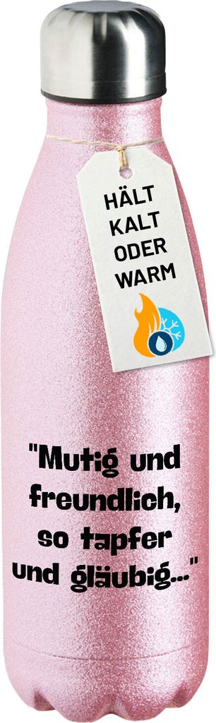 Huuraa Trinkflasche Mutig freundlich tapfer und gläubig 500ml Pink Edelstahl Wasserflasche Trinkflasche Geschenkidee
